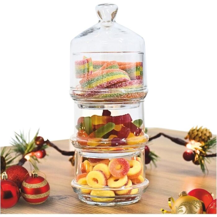 3-Tier Mini Decorative Round Lid Glass Storage Jars